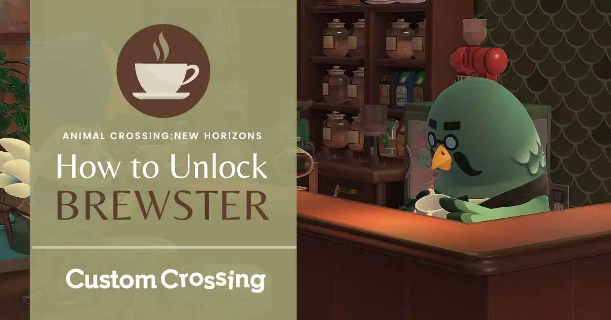 A photo of Brewster in the Roost in Animal Crossing: New Horizons with the text "How to Unlock Brewster"